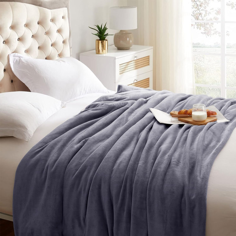 Abiram Plain Weave / Muslin Throw Blanket, Silver, 240cm x 200cm