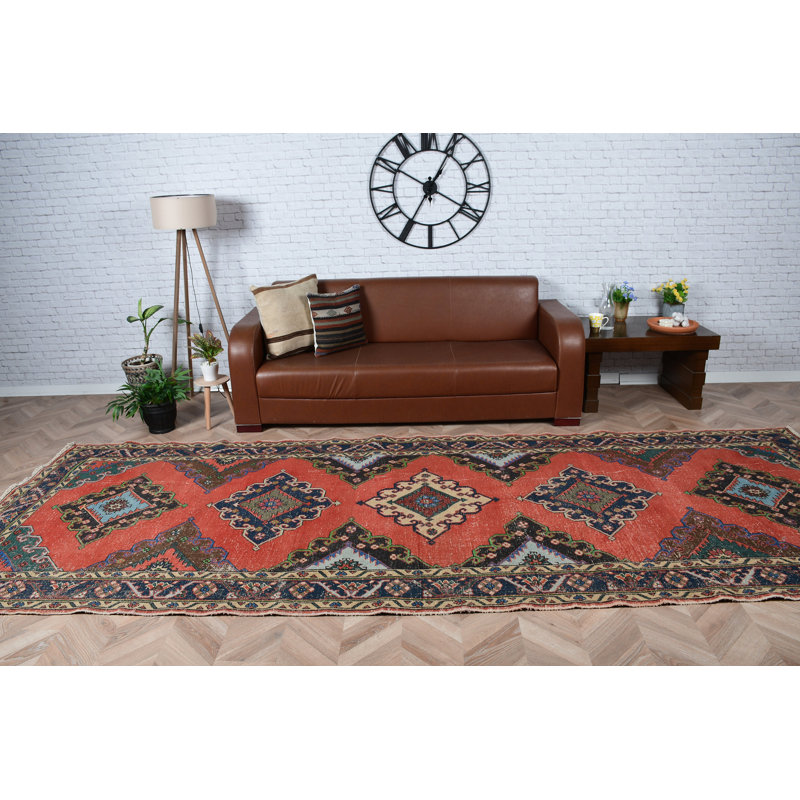 Tapis de couloir classique classique en laine rouge Anatolian idéal pour les escaliers et les couloirs avec un design turc rétro