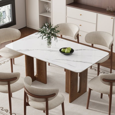 55.12" Modern Rectangular Dining Table for 4-6,Contemporary Sintered Stone Dining Table with Solid Wood Base, Rectangular Kitchen & Dining Room Table