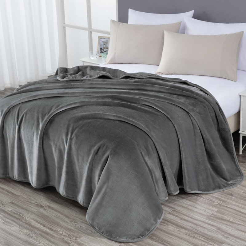 Heavy Single Ply Korean Style Mink Blanket, Gray, 95" L x 85" W