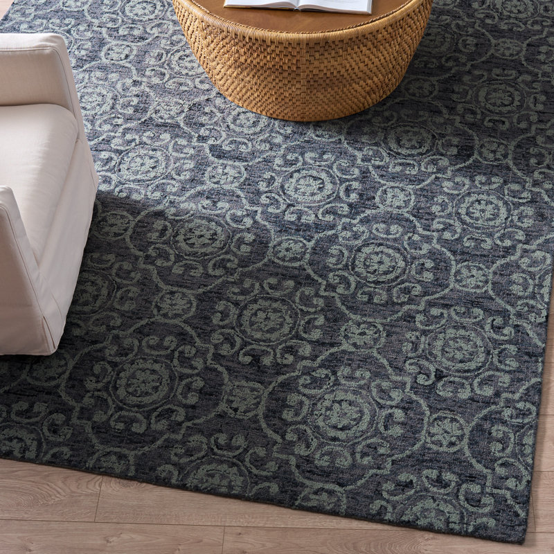 Sulema Hand Tufted Wool Damask Rug, Rectangle 8' x 10'