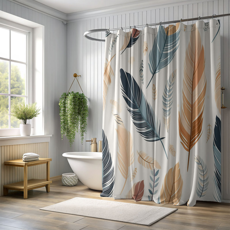 Artistic Feathers - Rideau de douche standard 1 pièce, H 74 po x l 71 po