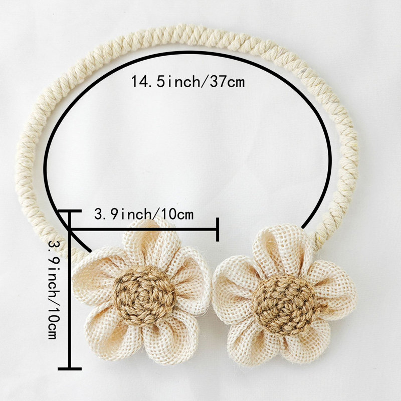 Rustic Flower Braided Rope Curtain Tiebacks, Beige+Brown