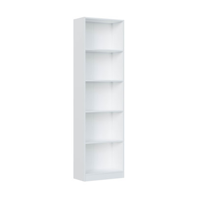 Bookshop Pomona, High Bookcase With 5 Shelves, Modern Shelf With Compartments, 52X25H80 Cm, White