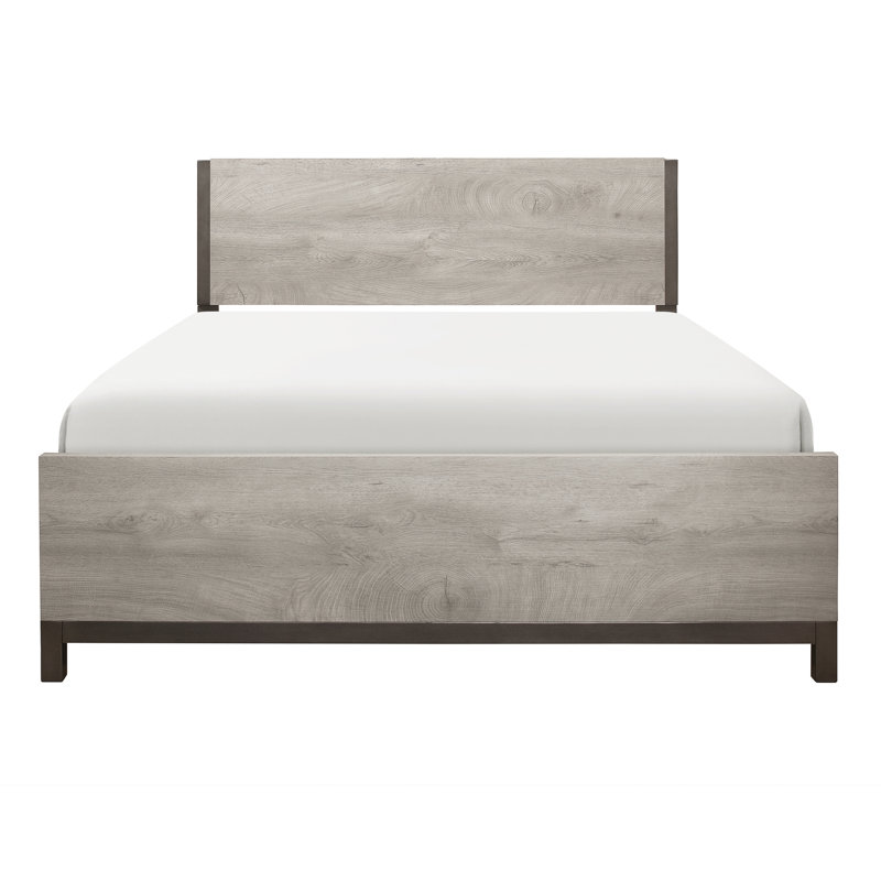Lit double pleine grandeur gris - rayé avec finition bicolore et mobilier moderne, Double