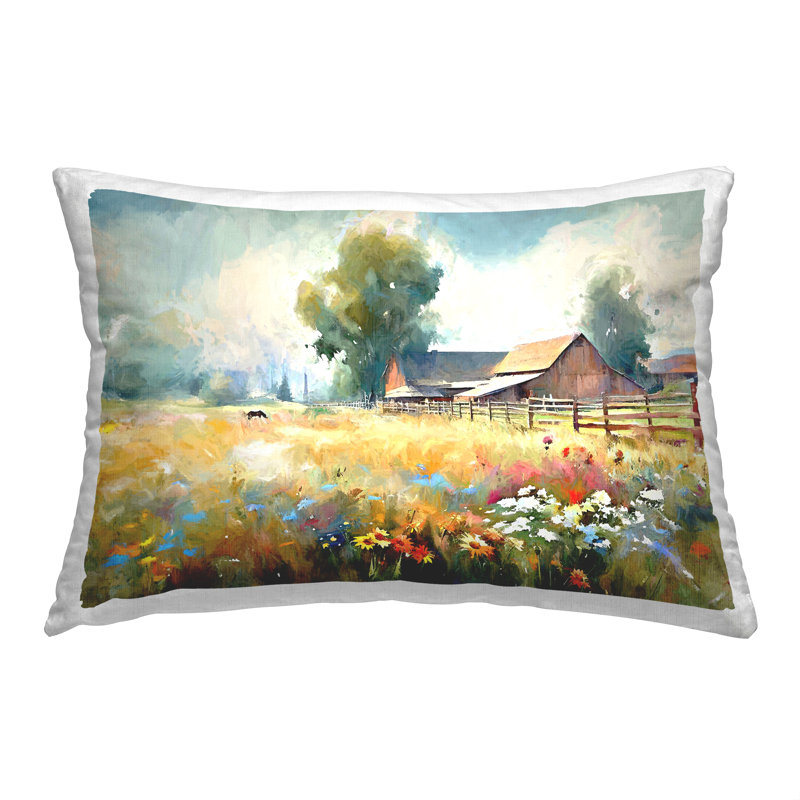 Coussin décoratif abstrait à motif de pâturages floraux abstraits par Ramona Murdock