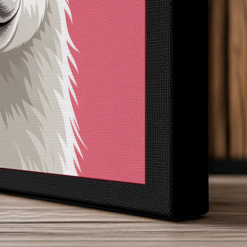 White Llama Portrait Modern 1 Piece Wrapped Canvas Wall Art, 30x20 - 76.2 x 50.8 cm, Black Border