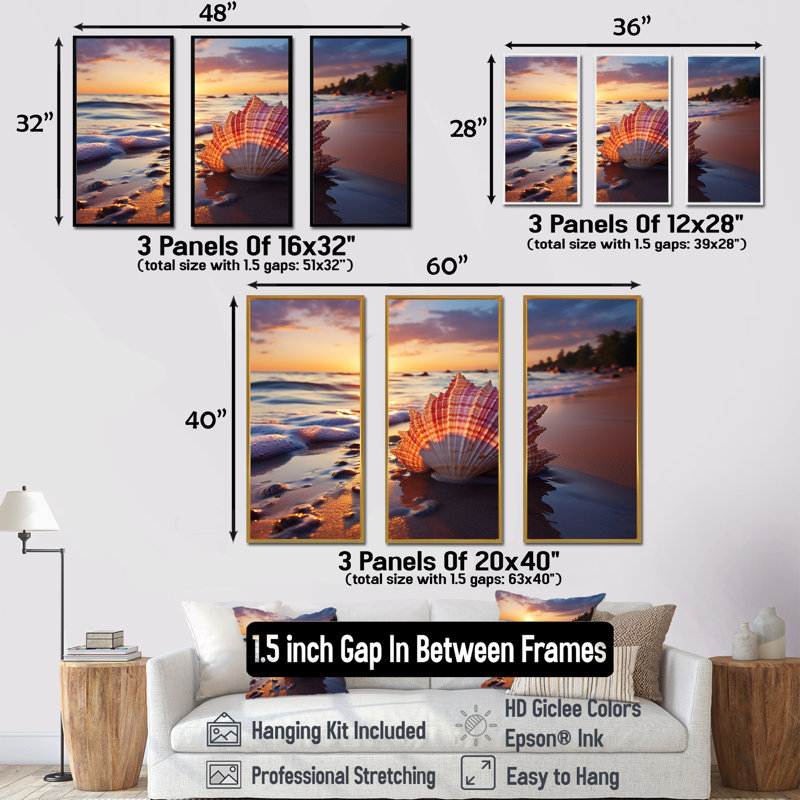 Coucher de soleil sur le rivage, Trésors IV - art mural plage, Cadre flottant noir, H 28 po x l 36 po