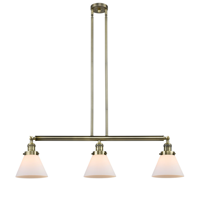 Luminaire suspendu linéaire à 3 lumières pour îlot de cuisine Morgan, Boîtier blanc mat, Or satiné