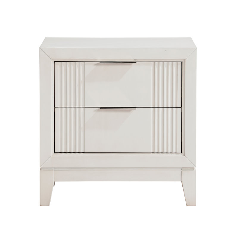 Table de chevet moderne blanche à 2 tiroirs, pour une chambre à coucher gracieuse 2