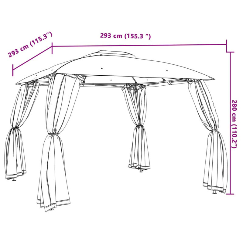 3m x 3m Powder Coated Steel Gazebo, Taupe