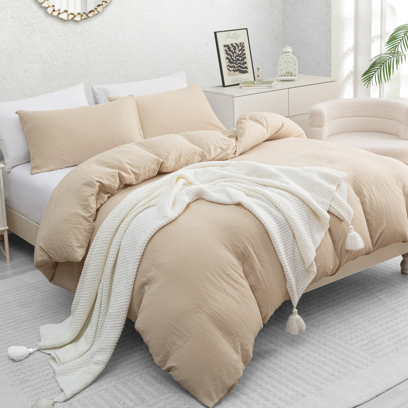 Luxury Prewashed Microfiber Duvet Cover Set -Premium Reversible Ultrasoft Breathable with Matching Pillowcases, Beige