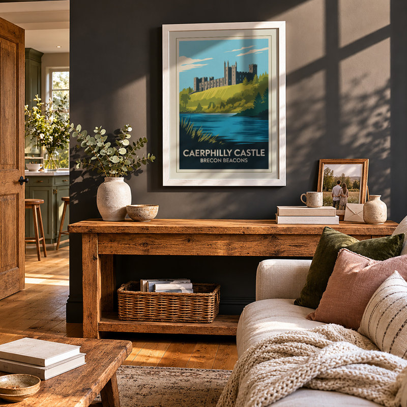 Caerphilly Castle Panorama Vintage - Print, A4 - 29.7 x 21.0 cm, White
