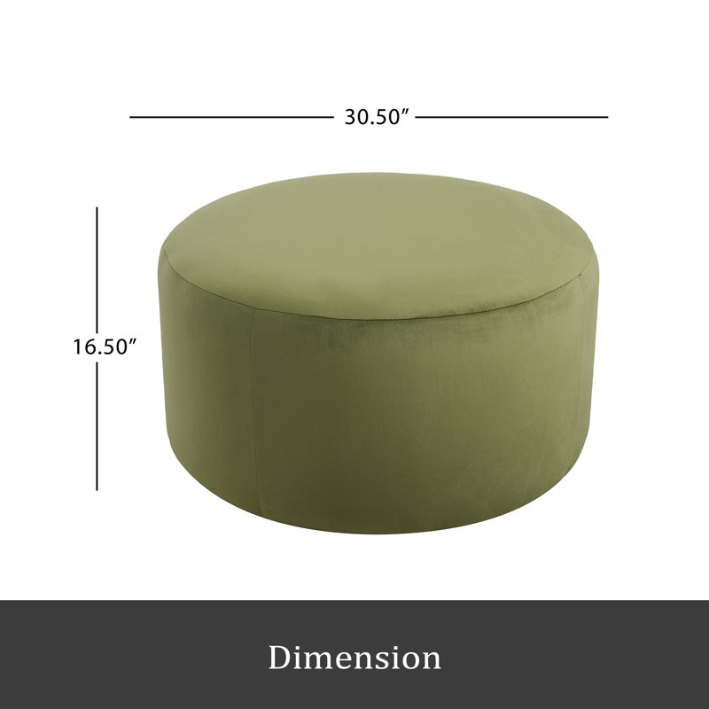 Upholstered Round Ottoman, Green Velvet