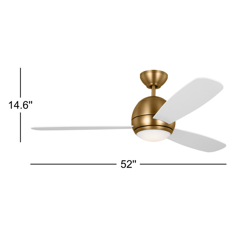 Erina 52'' Ceiling Fan with LED Lights, Satin Brass, Matte White
