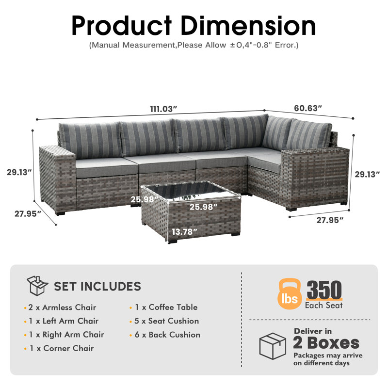 Ensemble de conversation modulaire avec coussins 6 pièces