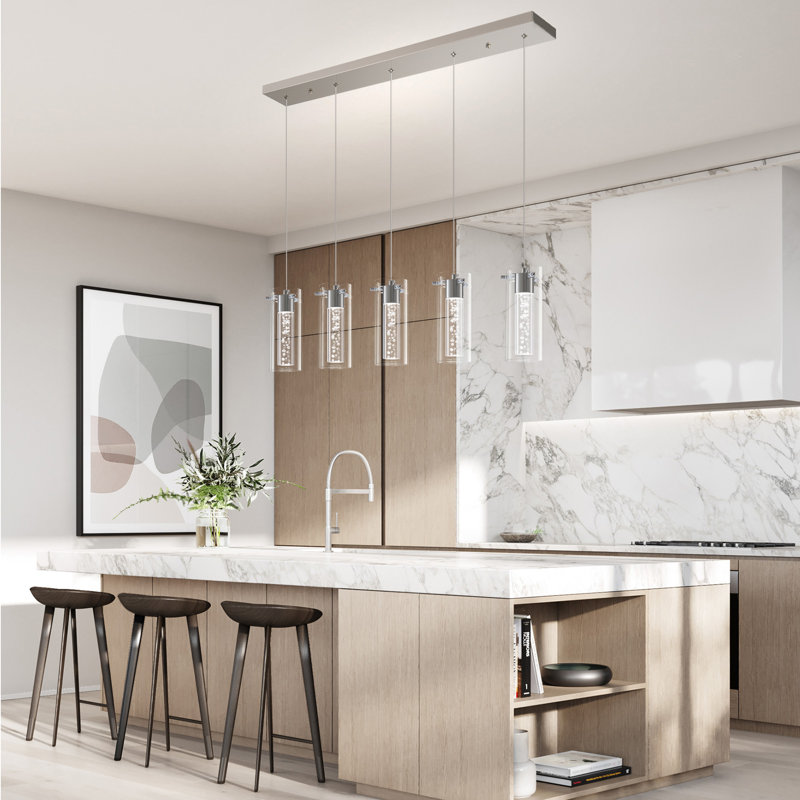 Bojidar - Light LED Kitchen Island Pendant, Brushed Nickel, 5