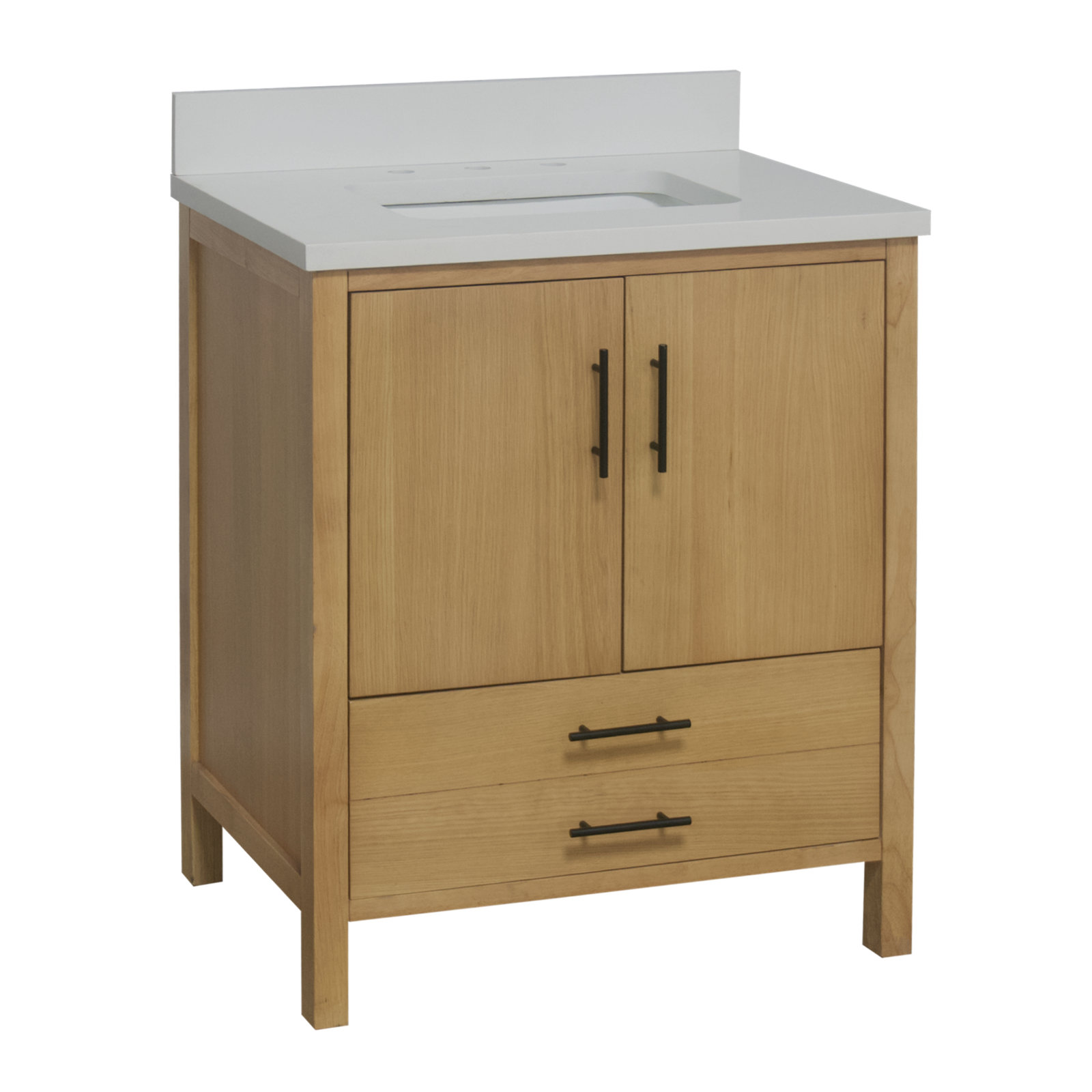 Kiara 30'' Single Bathroom Vanity, White Quartz, Blonde Veneer