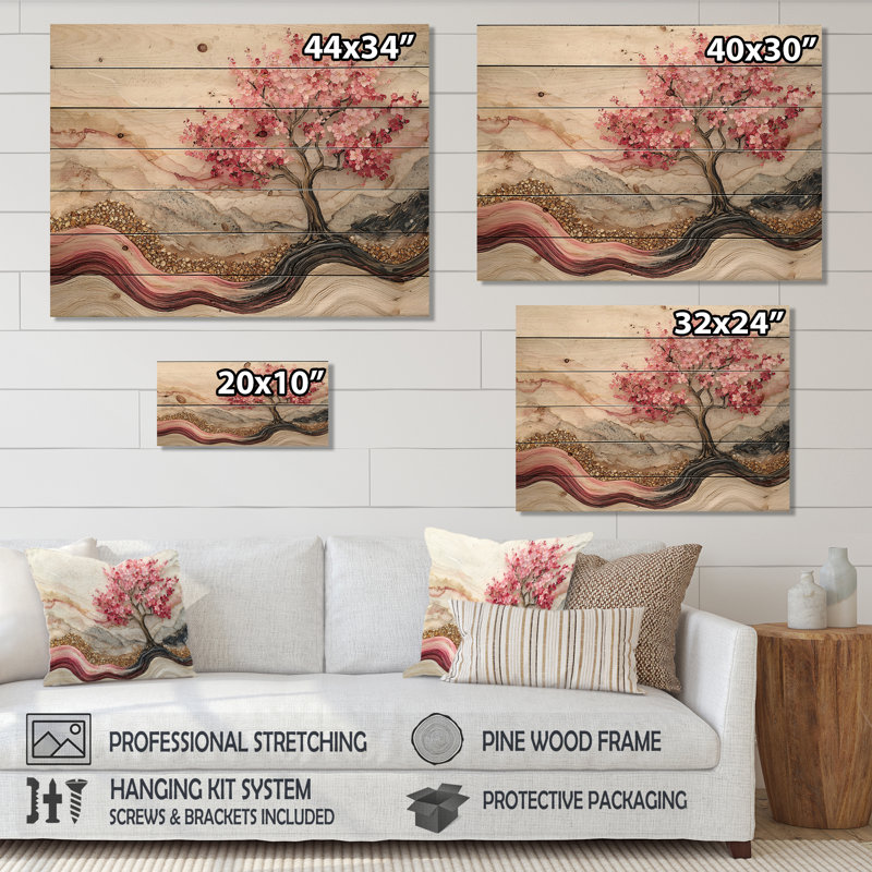Échos de cerisier en fleurs de Sakura II - décoration murale en bois de cerisier en fleurs - sur bois de pin naturel