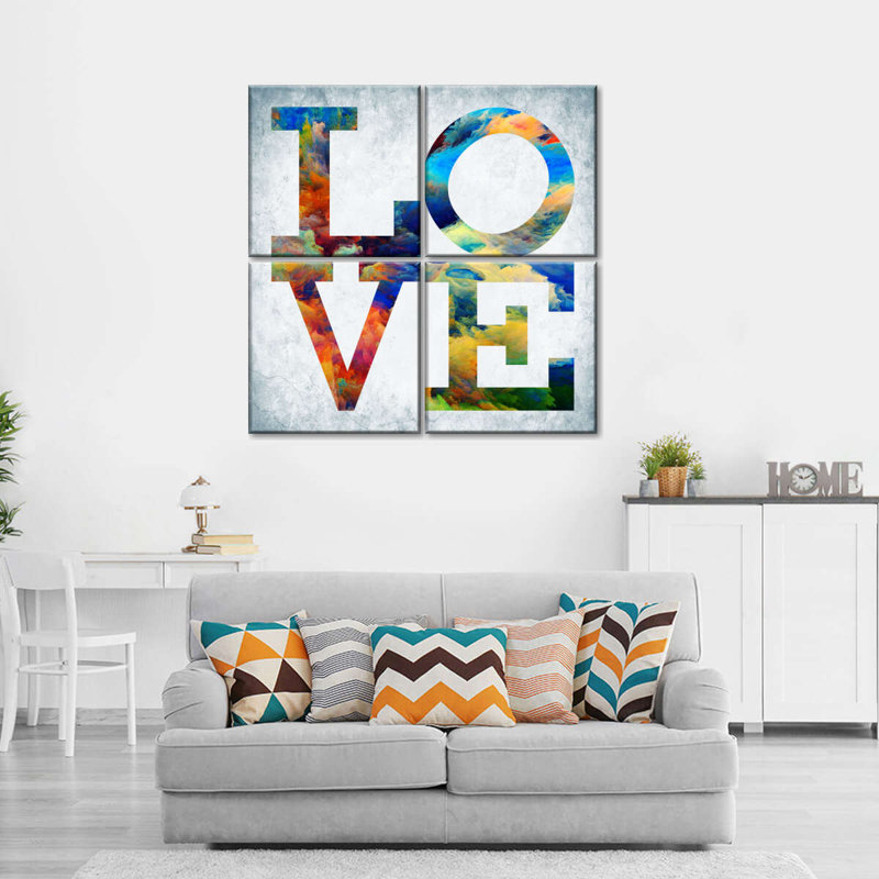 Love Typographie 4 pièces, H 32 po x l 32 po x P 1 po