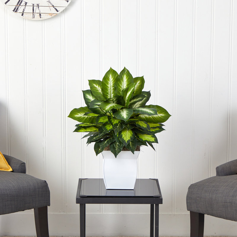 24'' Faux Dieffenbachia Plant in Metal Planter