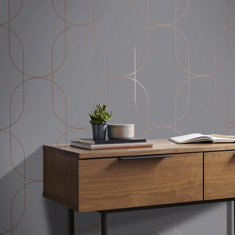 Geometric Metallic Wallpaper Double Roll, Gray
