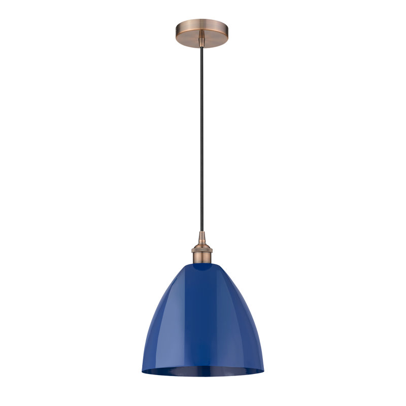 Luminaire suspendu conique 1 lumière, Cuivre antique, Bleu, H 14,75 po x l 12 po x P 12 po