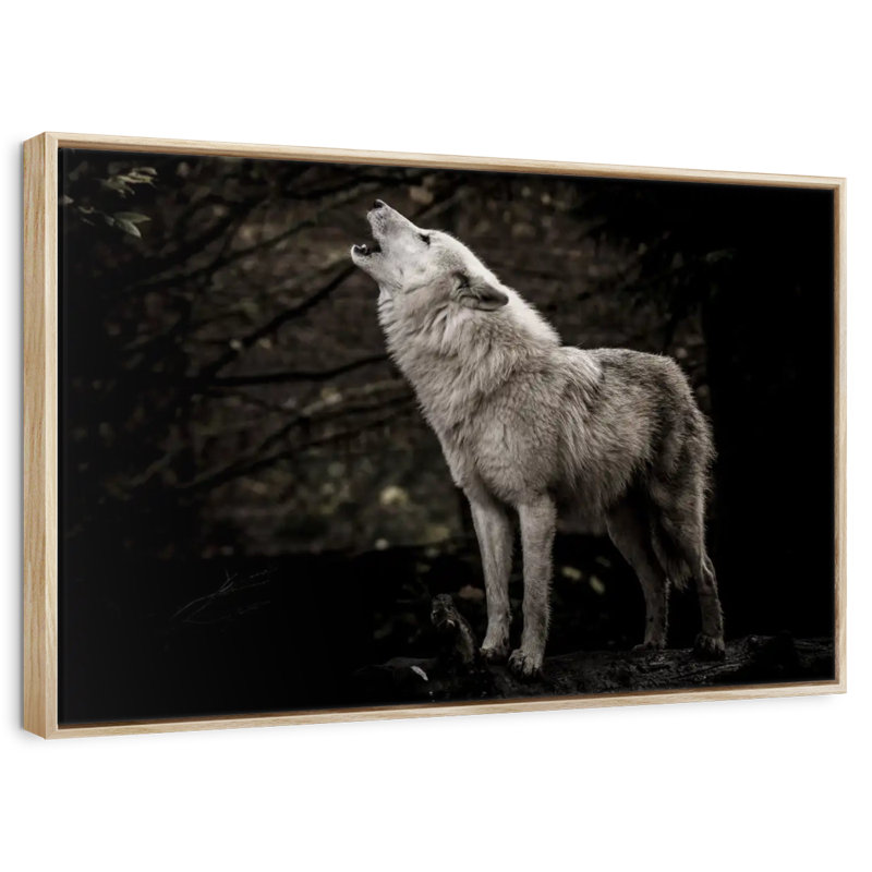 The Lone Wolf, Floating Frame Natural Wood, 37" X 25"