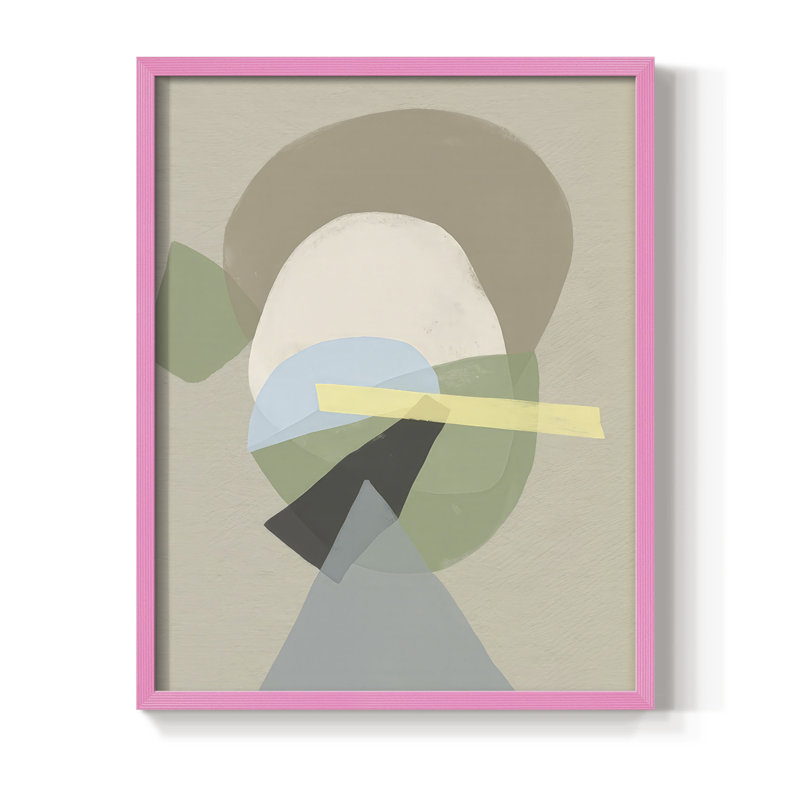 Mod Shape Stack II Framed Print - Solid Wood, 11" H x 9" W, Pink Framed