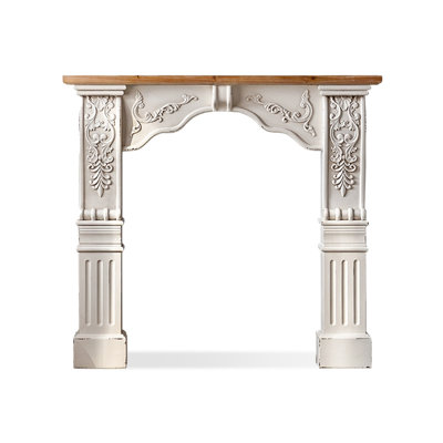 Beige + Walnut Solid Wood Freestanding Fireplace