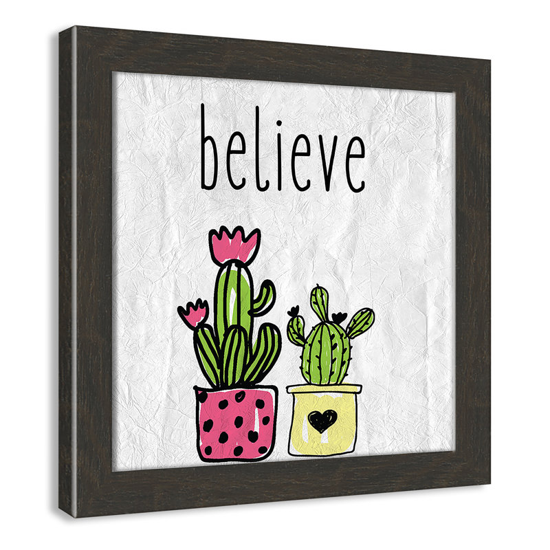 Cactus B, art encadré, H 12 po x l 12 po x P 0,6 po, Cadre plat à grain de bois noir