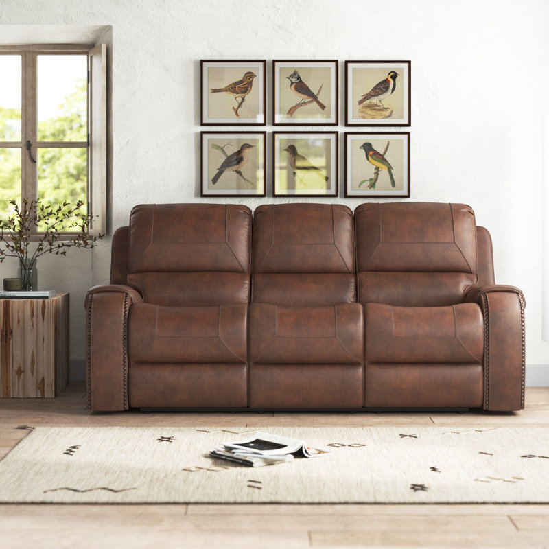 Wheresford 89.37'' Faux Leather Reclining Sofa, Brown Faux Leather