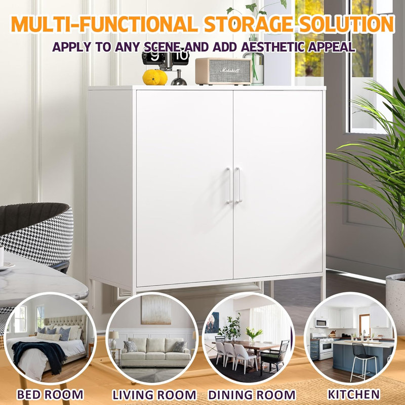Buffet robuste en métal avec 2 tablettes