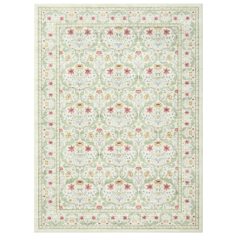 Floral Washable Living Room Rug Non Slip, Low Pile Foldable Printed Mat, Soft Non Shedding Floor Covering, Rectangle 5' x 7'