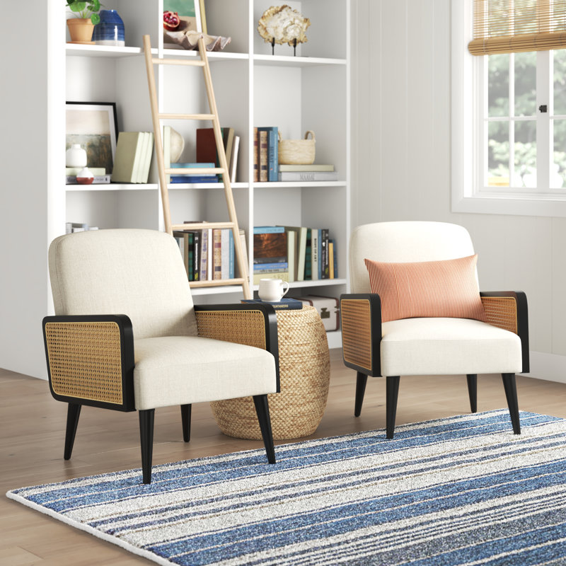 Fauteuil Sonnet avec base en bois, Lin blanc