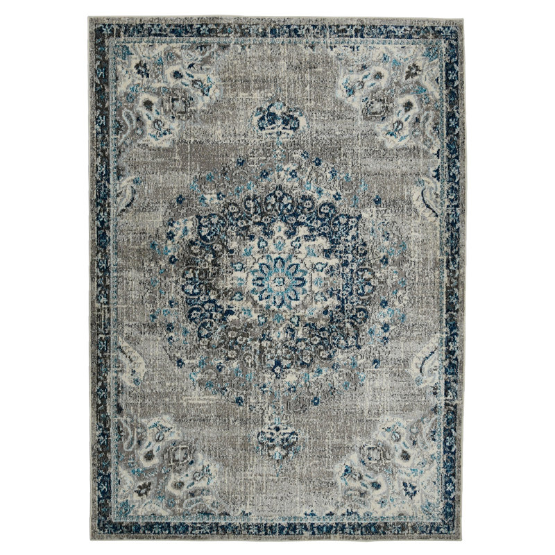 Blue Rectangular Washable Synthetic 5' x 7' Area Rug