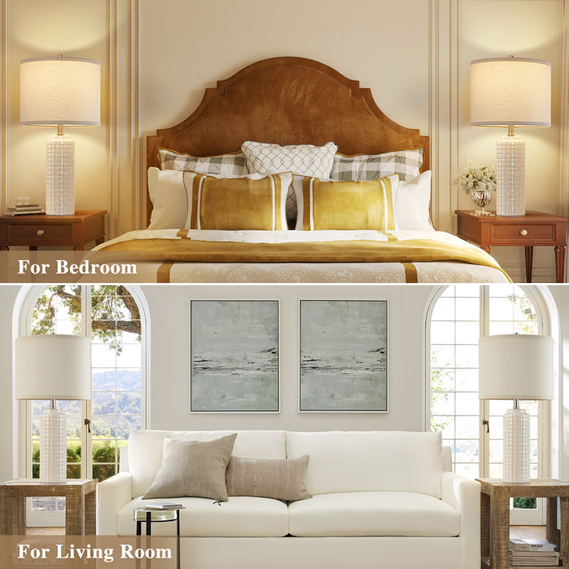 Mariestad Ceramic Table Lamp Set Nightstand Lamp Desk Lamp(bulbs Included), Beige, Beige