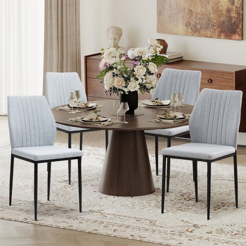 Modern Metal Frame Side Chair Upholstered Dining Chairs (Light Gray), Light Gray