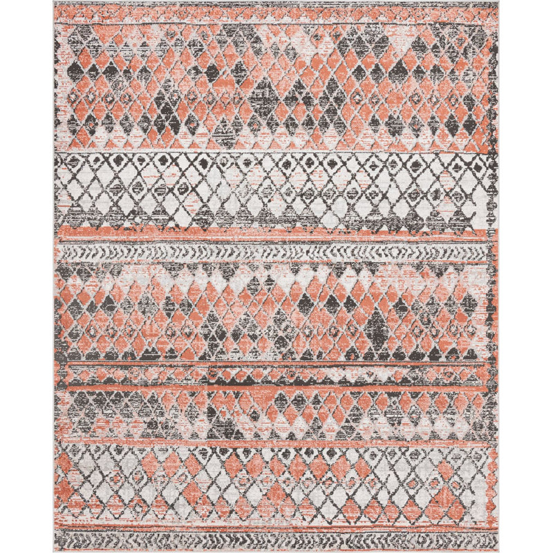 Tapis géométrique orange / gris, Rectangle 8 pi x 10 pi