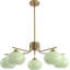 Lustre de style Mid-Century moderne avec globes en verre vert et finition laiton brossé, luminaire suspendu Spoutnik réglable à 5 lumières pour la salle à manger, la chambre à coucher ou le salon