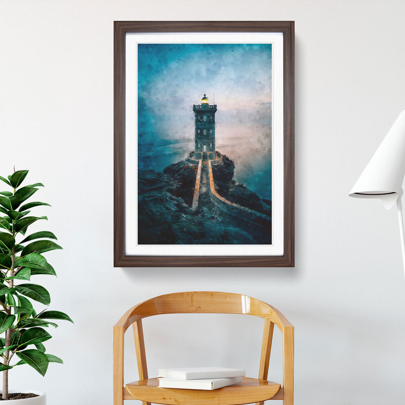 Lighthouse in Le Conquet France - Picture Frame Graphic Art Print, 87cm H x 62cm W x 2cm D, Walnut Framed