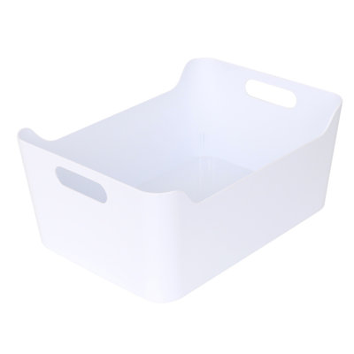 Rebrilliant Plastic Storage Bins With Handles For Kitchen And Pantry Organization-Multipurpose Open Storage Bins For Under Sink Storage-Bathroom Vanity Laundry Room, And Crafts Room, White, Large,