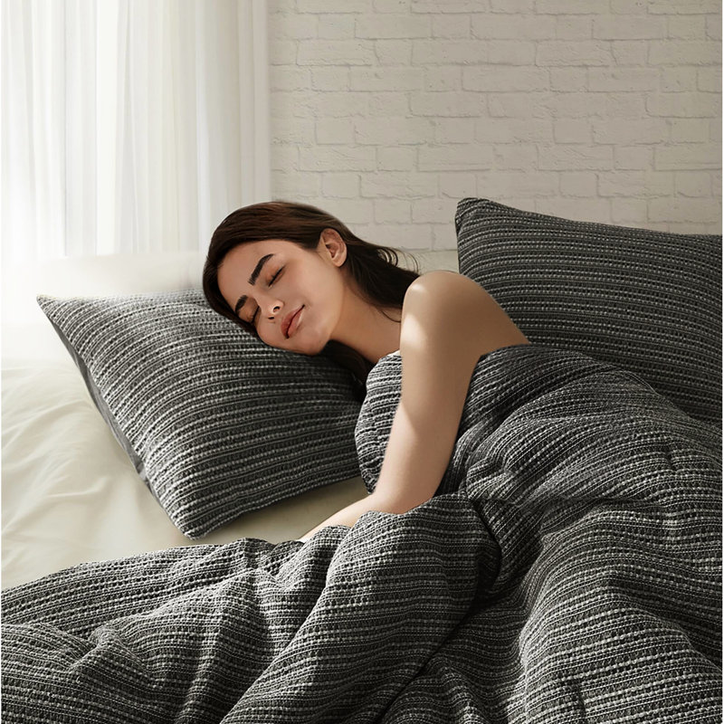 3 pièces de couette très grand / très grand avec motif gaufré - fils tissés variés pour un motif unique, confortable 100% coton, sensation délavée pré-lavée à la pierre, boutons et attaches, sommeil à l'année de 3 pièces spéciales à partir de