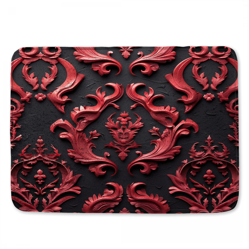 Tapis de bain rouge à motifs ornés, 34in W x 21in L