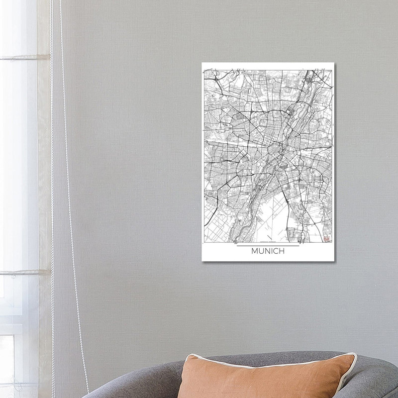Munich Minimal Urban Blueprint Map by Hubert Roguski - Wrapped Canvas Painting, 66.04 cm H x 45.72 cm W x 1.91 cm D