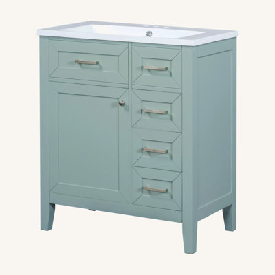Ensemble de meuble-lavabo avec lavabo 30 po, armoire de salle de bain verte avec tiroirs, structure solide et panneau de fibres à densité moyenne