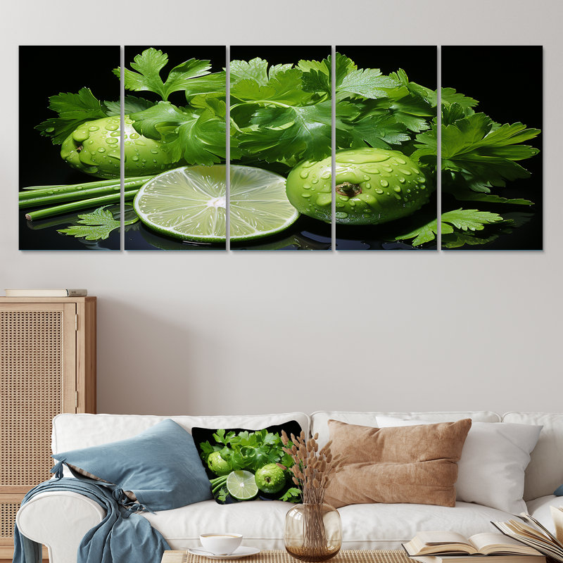 Herbes Cilantro Splash V - ensemble d'art mural 5 pièces Herbes, H 32 po x l 80 po