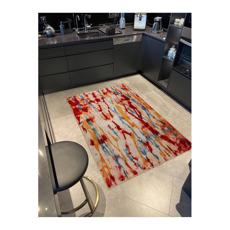 Tapis multicolore à éclaboussures de peinture à motif décoratif moderne et lavable à la machine