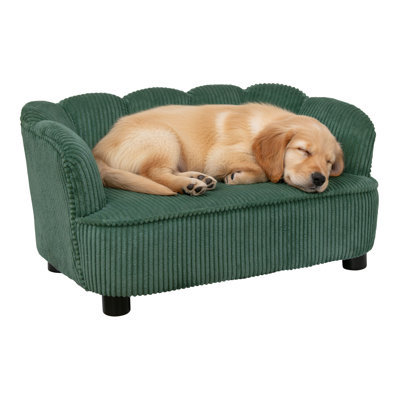 Retro Scalloped  Back Sofa Style Pet Bed, Dog & Cat Couch with Tufted Cushion & Armrest, Stylish Indoor Pet Furniture