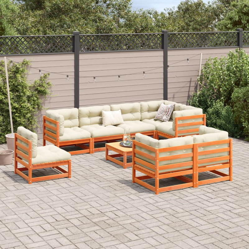  Ensemble de canapé de jardin modulaire en bois de pin massif brun 9 pièces, Coussin beige / structure brune